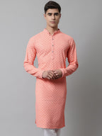 Jompers Men's Peach Chikankari Embroidered and Sequence Kurta
