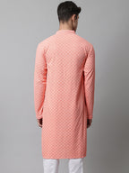 Jompers Men's Peach Chikankari Embroidered and Sequence Kurta