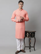 Jompers Men's Peach Chikankari Embroidered and Sequence Kurta