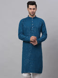 Jompers Men's Blue Chikankari Embroidered and Sequence Kurta Only