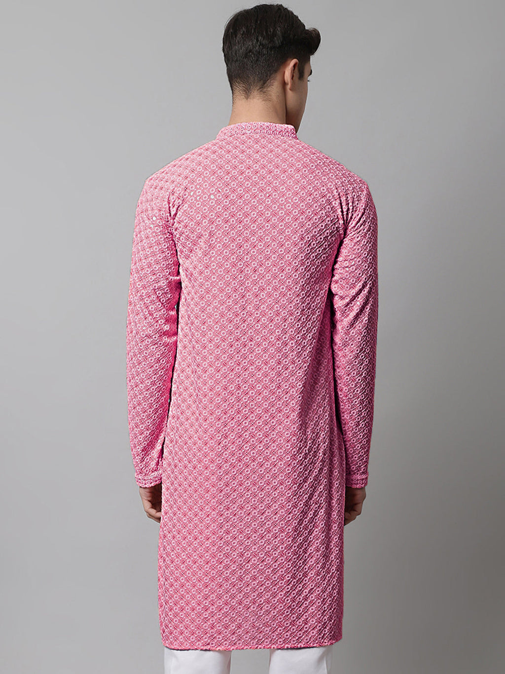 Jompers Men's Pink Chikankari Embroidered and Sequence Kurta
