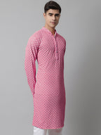 Jompers Men's Pink Chikankari Embroidered and Sequence Kurta