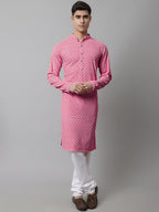 Jompers Men's Pink Chikankari Embroidered and Sequence Kurta