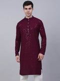 Jompers Men's Purple Chikankari Embroidered and Sequence Kurta Only
