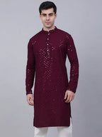 Jompers Men's Purple Chikankari Embroidered and Sequence Kurta Only