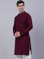 Jompers Men's Purple Chikankari Embroidered and Sequence Kurta Only