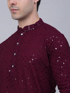 Jompers Men's Purple Chikankari Embroidered and Sequence Kurta Only