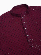 Jompers Men's Purple Chikankari Embroidered and Sequence Kurta Only