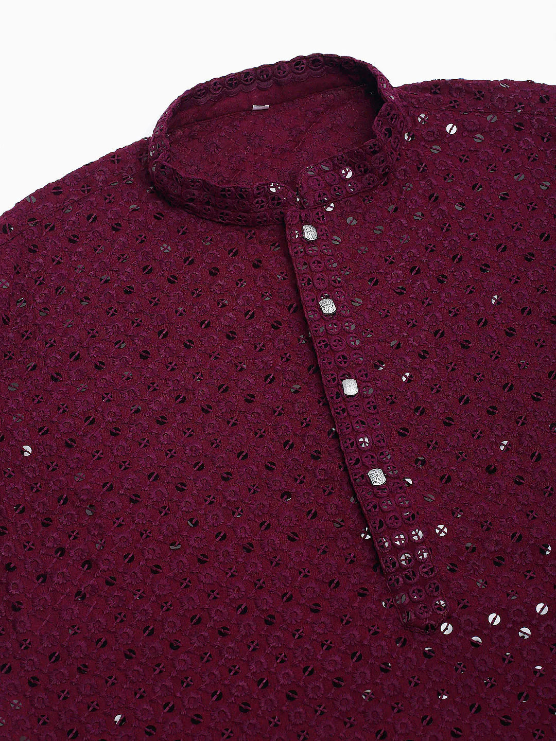 Jompers Men's Purple Chikankari Embroidered and Sequence Kurta Only
