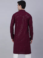 Jompers Men's Purple Chikankari Embroidered and Sequence Kurta Only