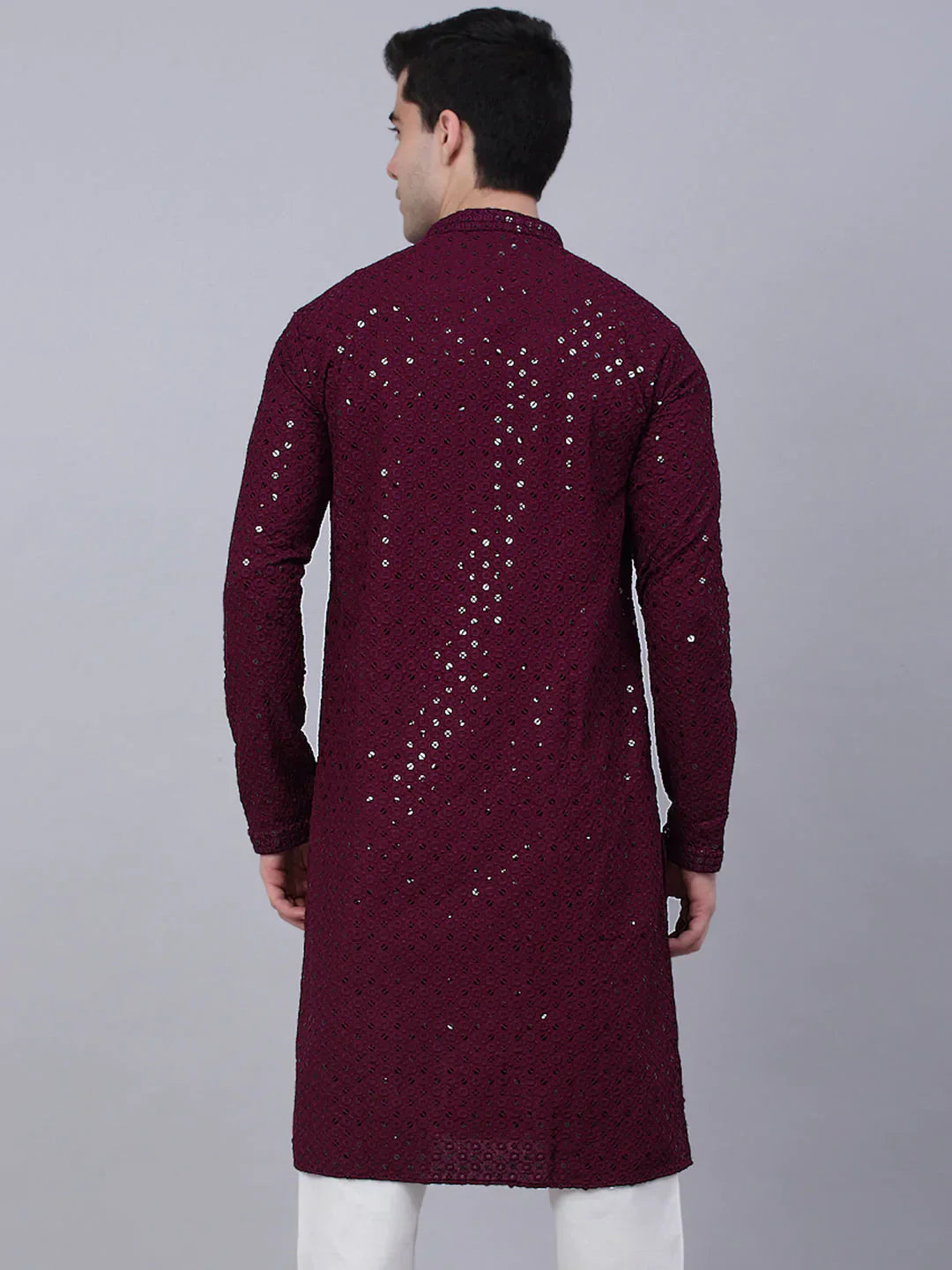 Jompers Men's Purple Chikankari Embroidered and Sequence Kurta Only