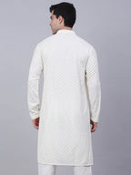 Jompers Men's White Chikankari Embroidered and Sequence Kurta Only
