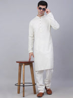 Jompers Men's White Chikankari Embroidered and Sequence Kurta Only