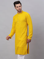 Jompers Men's Yellow Chikankari Embroidered and Sequence Kurta