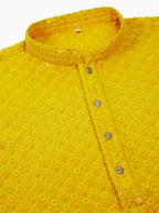 Jompers Men's Yellow Chikankari Embroidered and Sequence Kurta