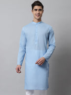 Jompers Men's Light blue Cotton Striped Kurta