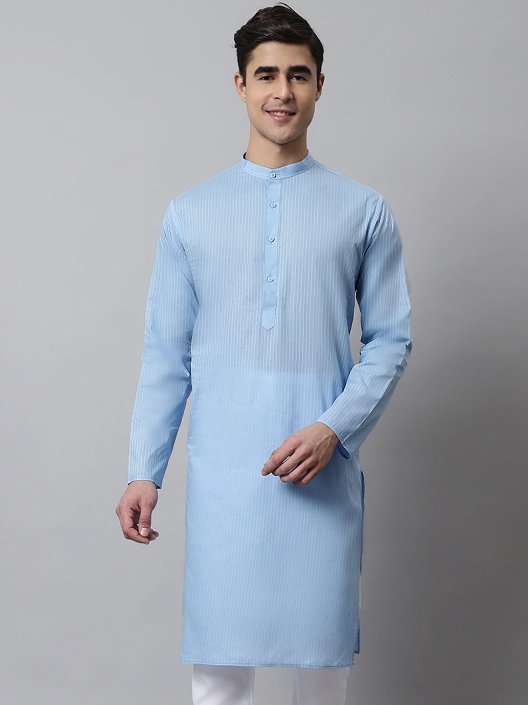 Jompers Men's Light blue Cotton Striped Kurta