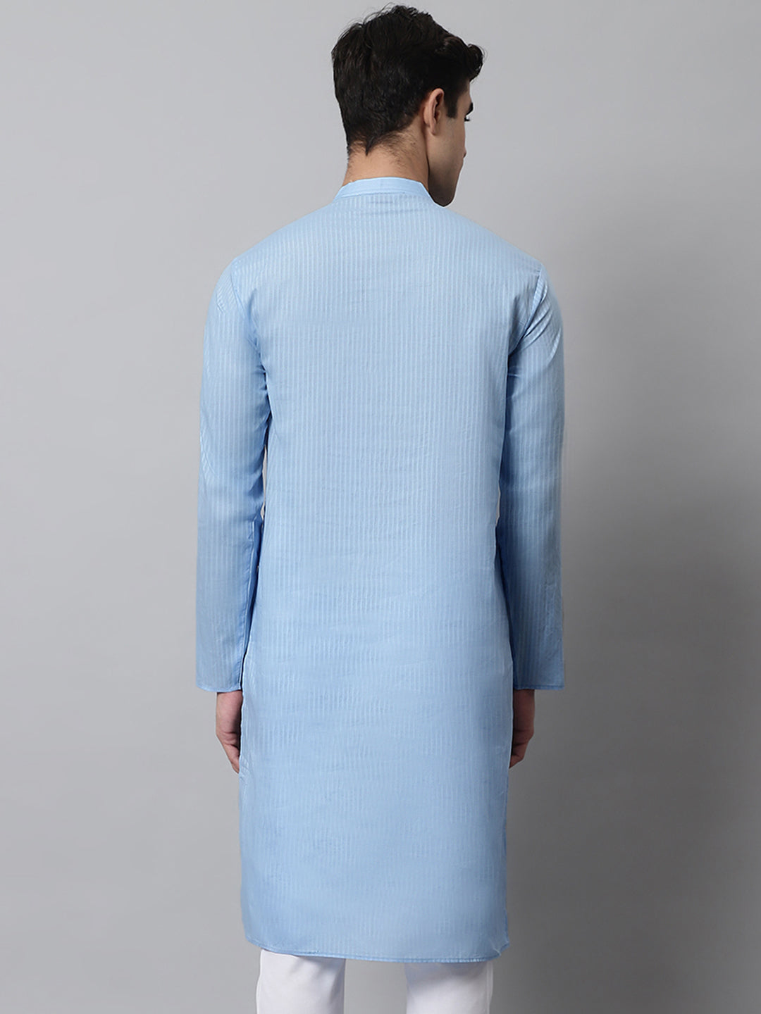 Jompers Men's Light blue Cotton Striped Kurta
