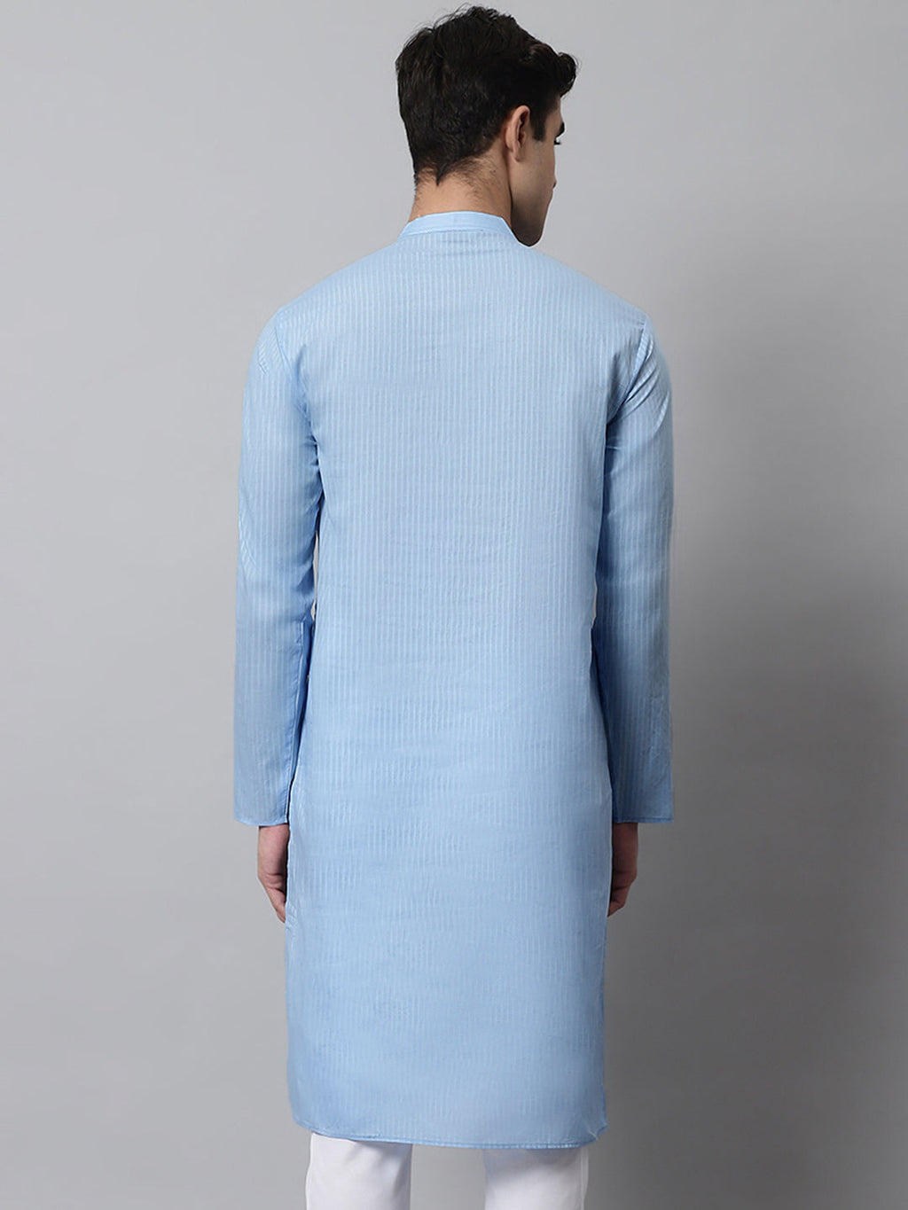 Jompers Men's Light blue Cotton Striped Kurta