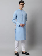 Jompers Men's Light blue Cotton Striped Kurta