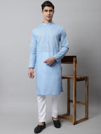 Jompers Men's Light blue Cotton Striped Kurta