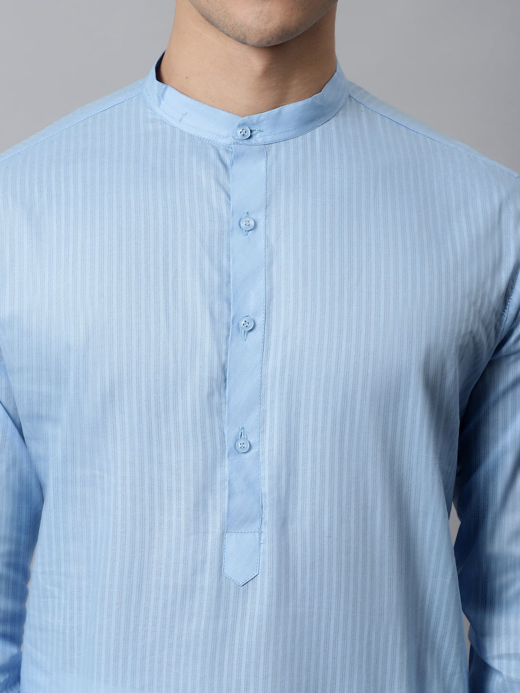 Jompers Men's Light blue Cotton Striped Kurta