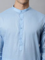 Jompers Men's Light blue Cotton Striped Kurta