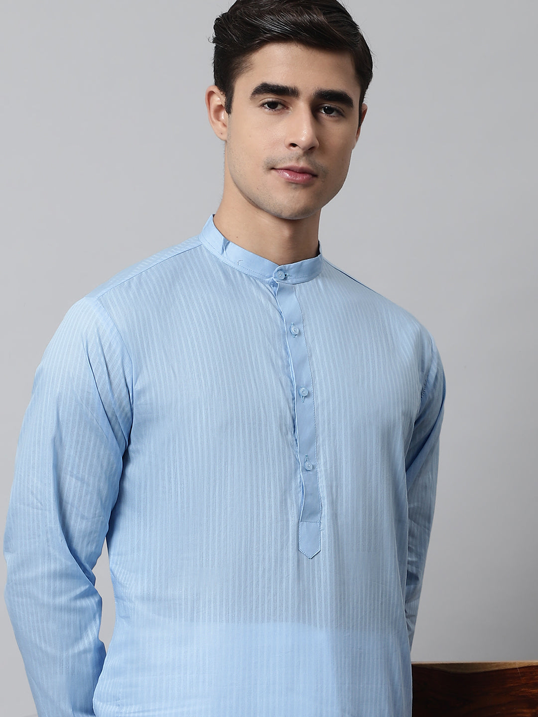 Jompers Men's Light blue Cotton Striped Kurta