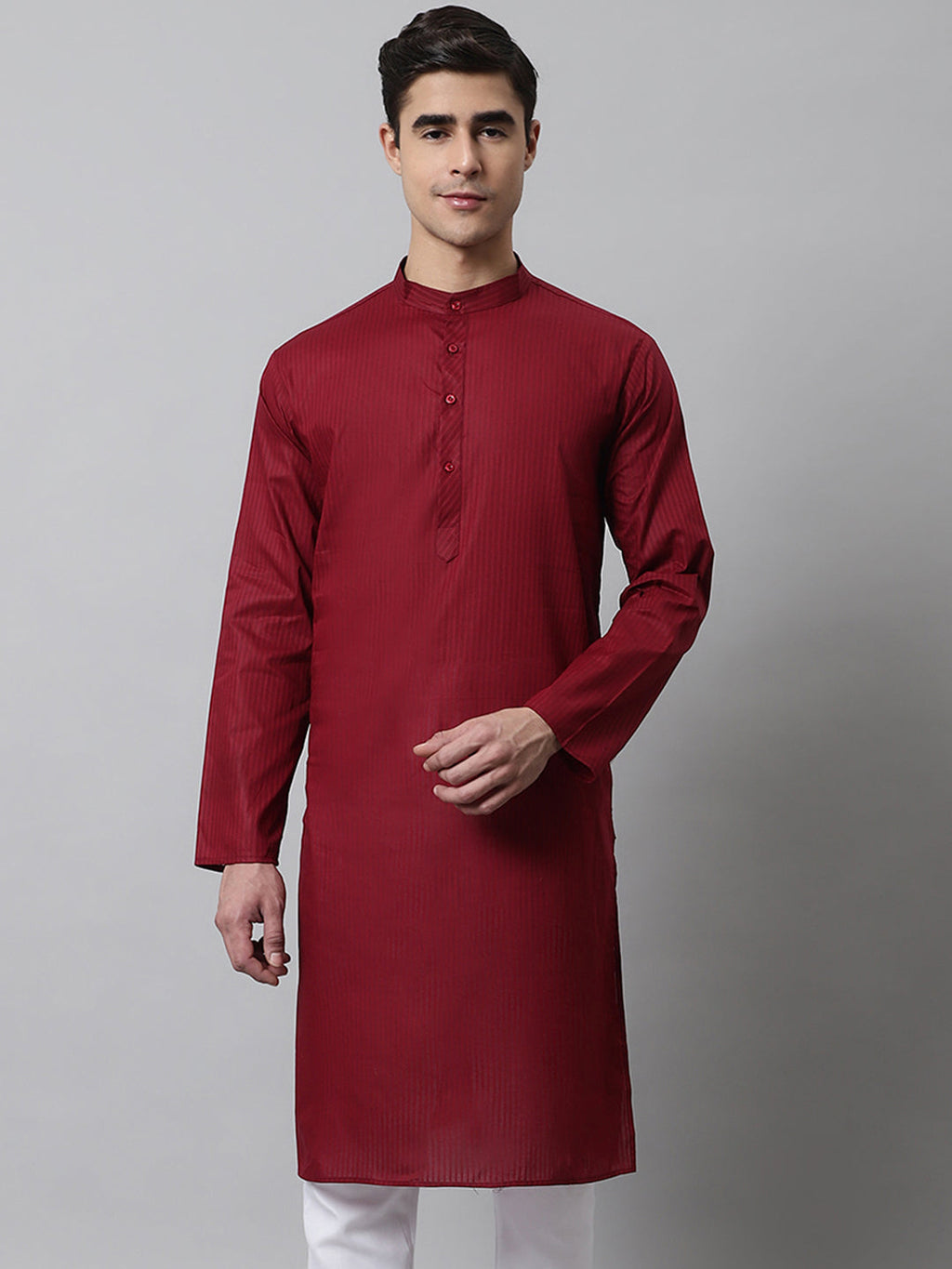 Jompers Men's Maroon Cotton Striped Kurta