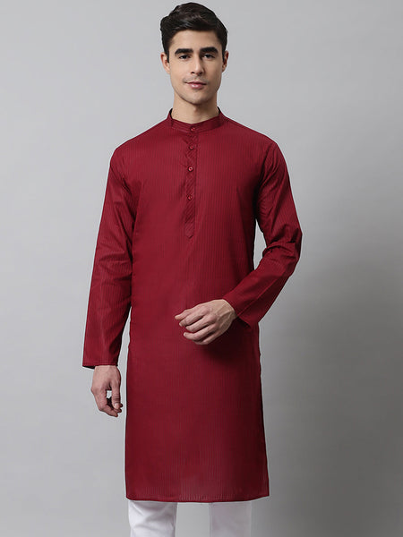 Jompers Men's Maroon Cotton Striped Kurta