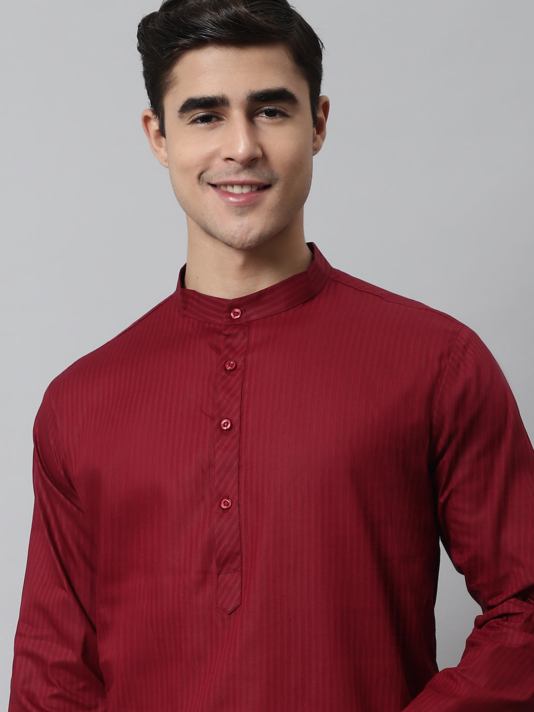 Jompers Men's Maroon Cotton Striped Kurta
