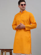 Jompers Men's Mustard Cotton Striped Kurta Only