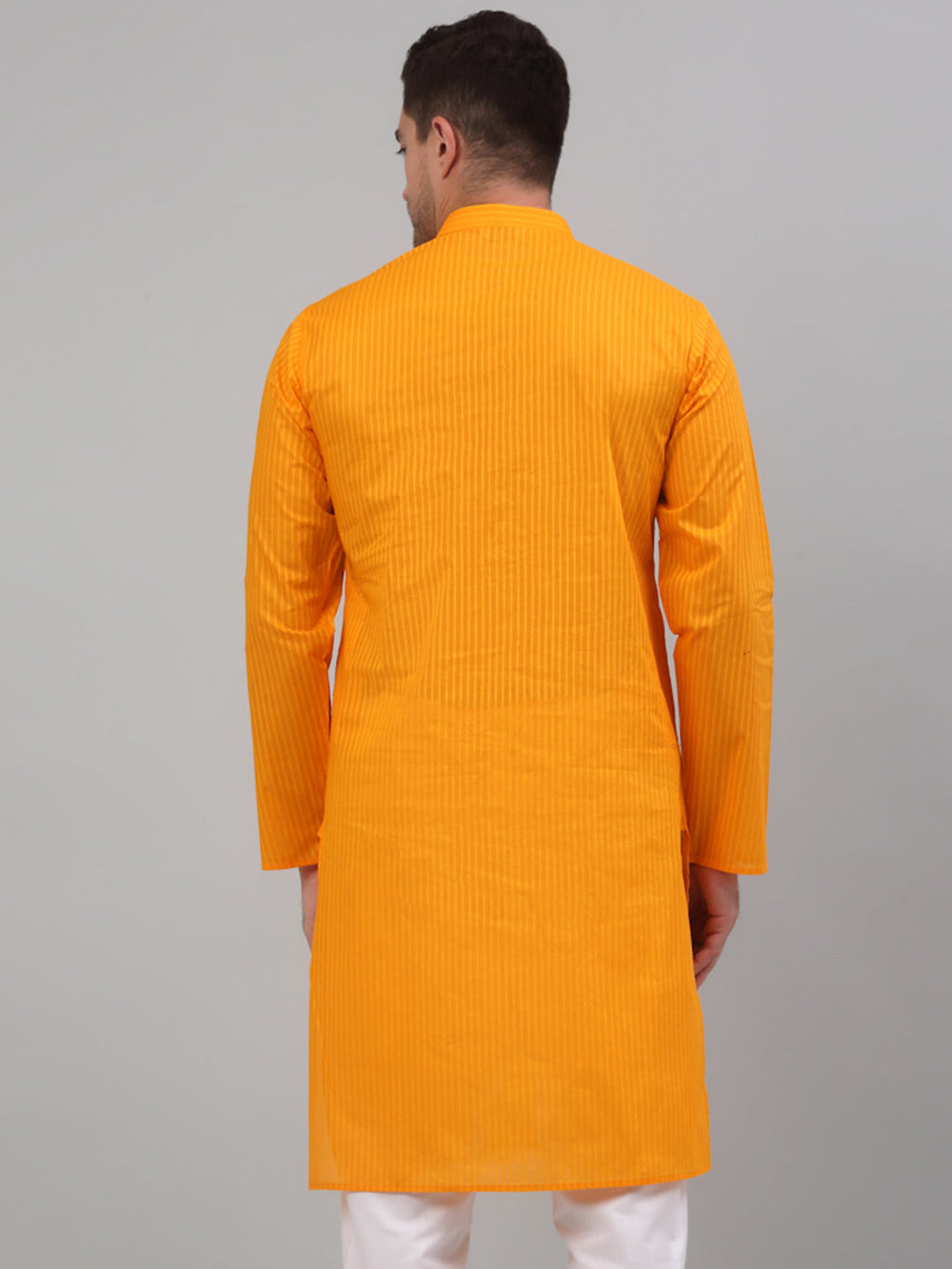 Jompers Men's Mustard Cotton Striped Kurta Only