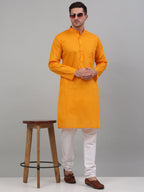 Jompers Men's Mustard Cotton Striped Kurta Only