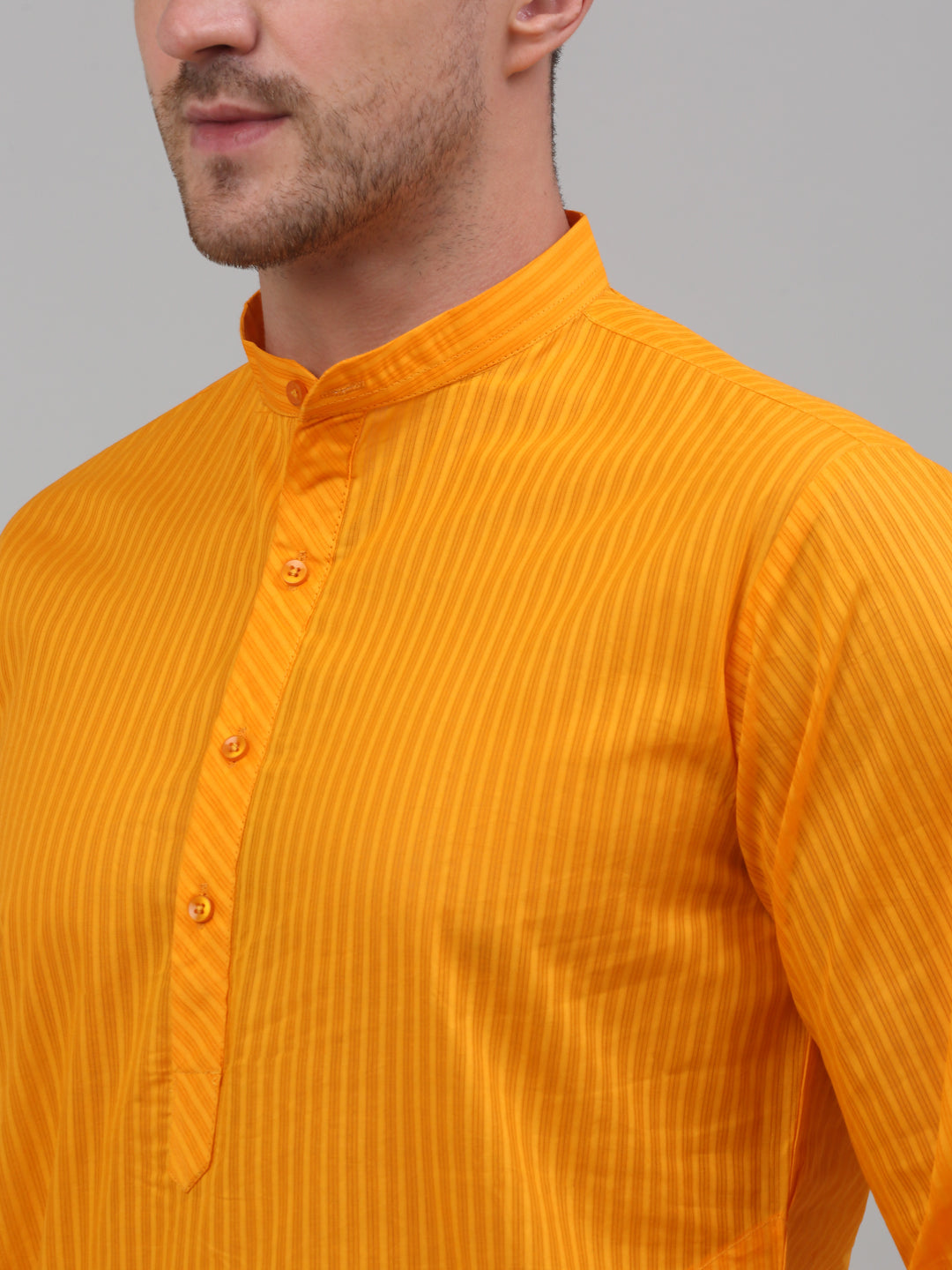 Jompers Men's Mustard Cotton Striped Kurta Only
