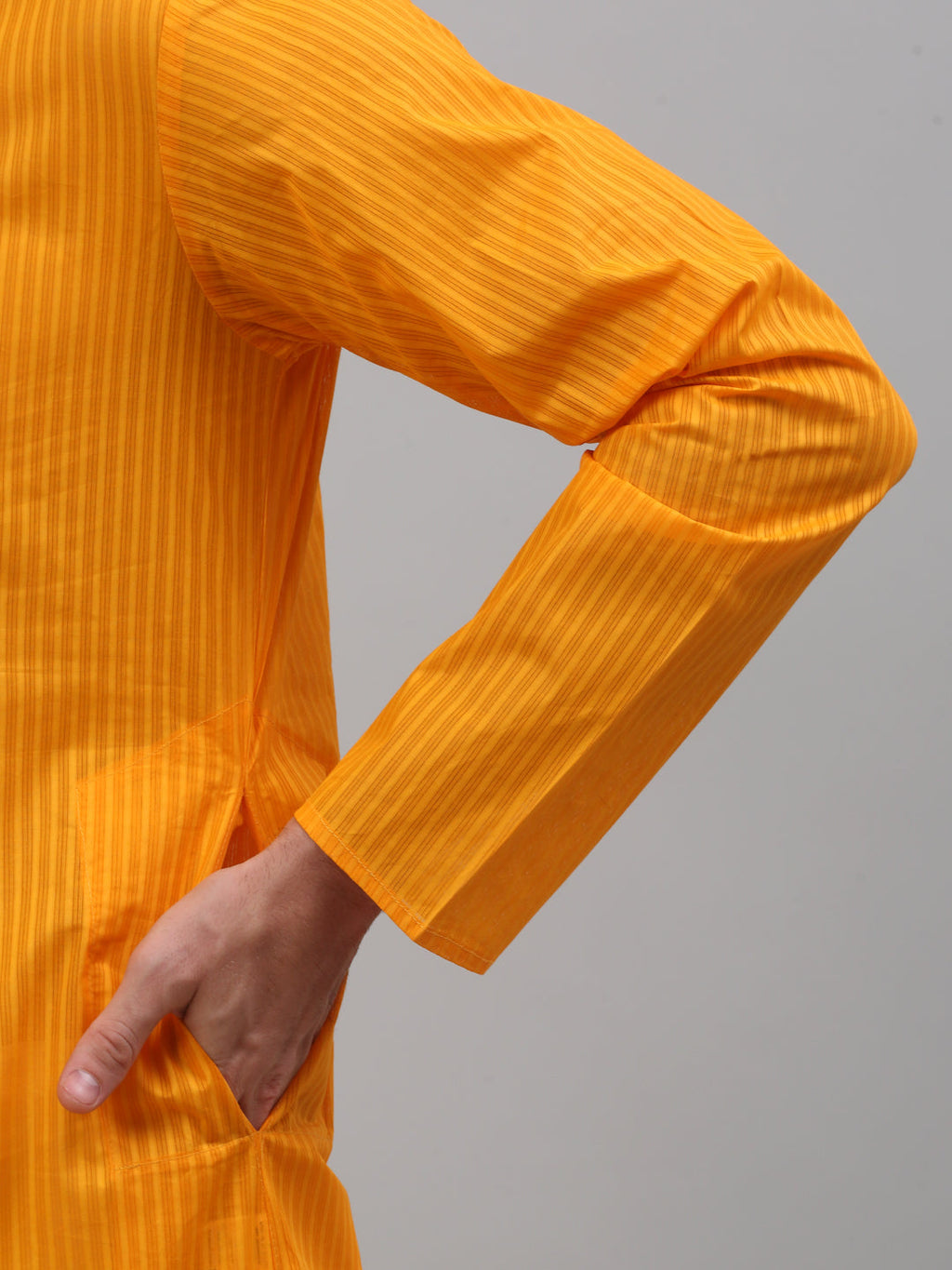 Jompers Men's Mustard Cotton Striped Kurta Only