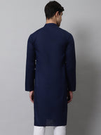 Jompers Men's Navy Blue Cotton Striped Kurta