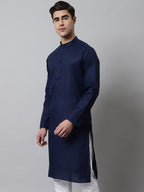 Jompers Men's Navy Blue Cotton Striped Kurta