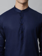 Jompers Men's Navy Blue Cotton Striped Kurta