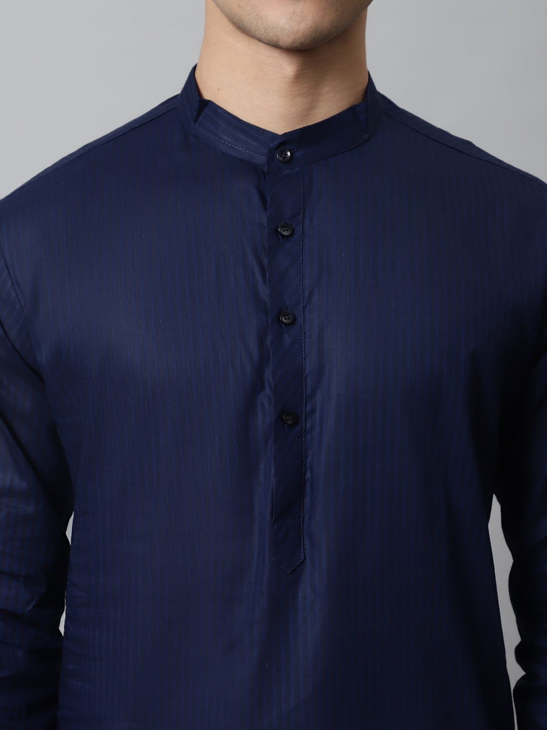 Jompers Men's Navy Blue Cotton Striped Kurta