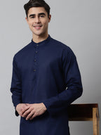 Jompers Men's Navy Blue Cotton Striped Kurta