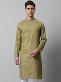 Jompers Men's Olive Green Cotton Striped Kurta