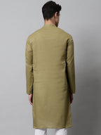 Jompers Men's Olive Green Cotton Striped Kurta
