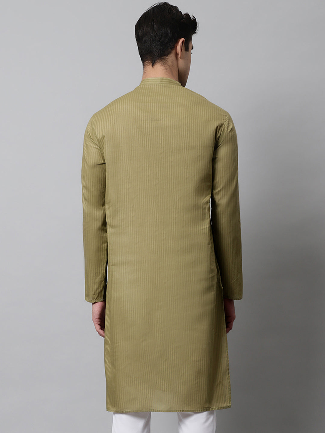 Jompers Men's Olive Green Cotton Striped Kurta