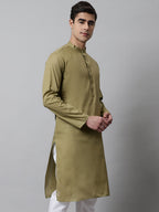 Jompers Men's Olive Green Cotton Striped Kurta