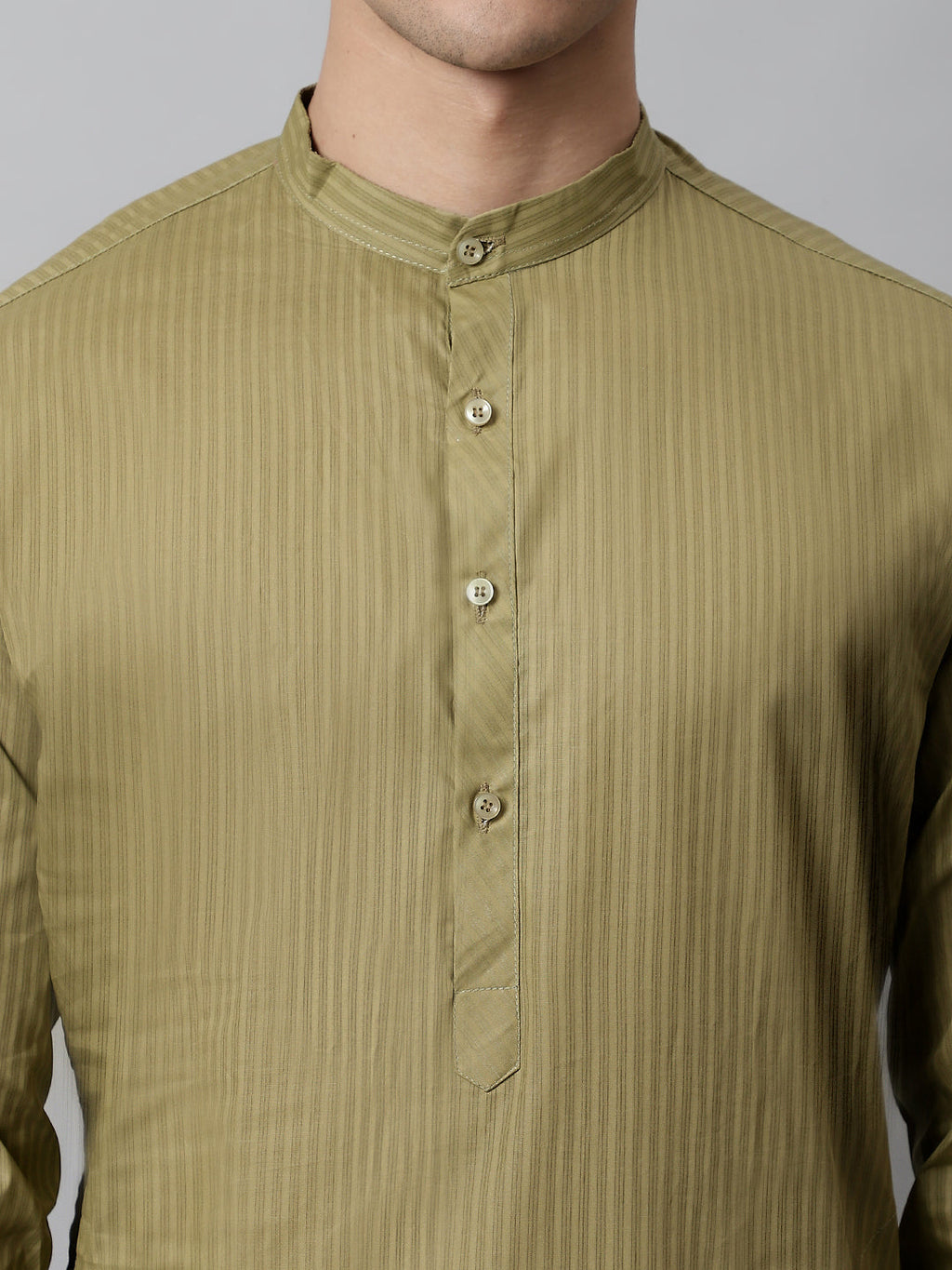 Jompers Men's Olive Green Cotton Striped Kurta