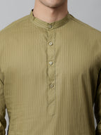 Jompers Men's Olive Green Cotton Striped Kurta
