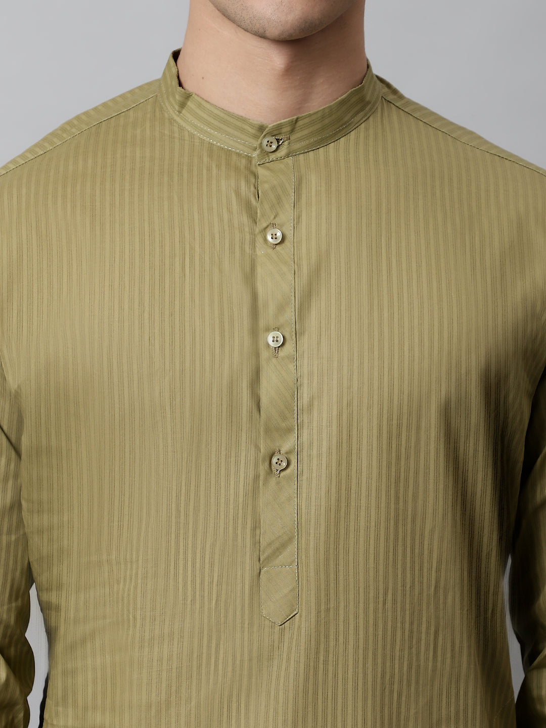 Jompers Men's Olive Green Cotton Striped Kurta