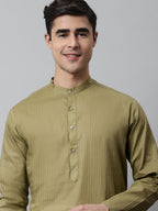 Jompers Men's Olive Green Cotton Striped Kurta