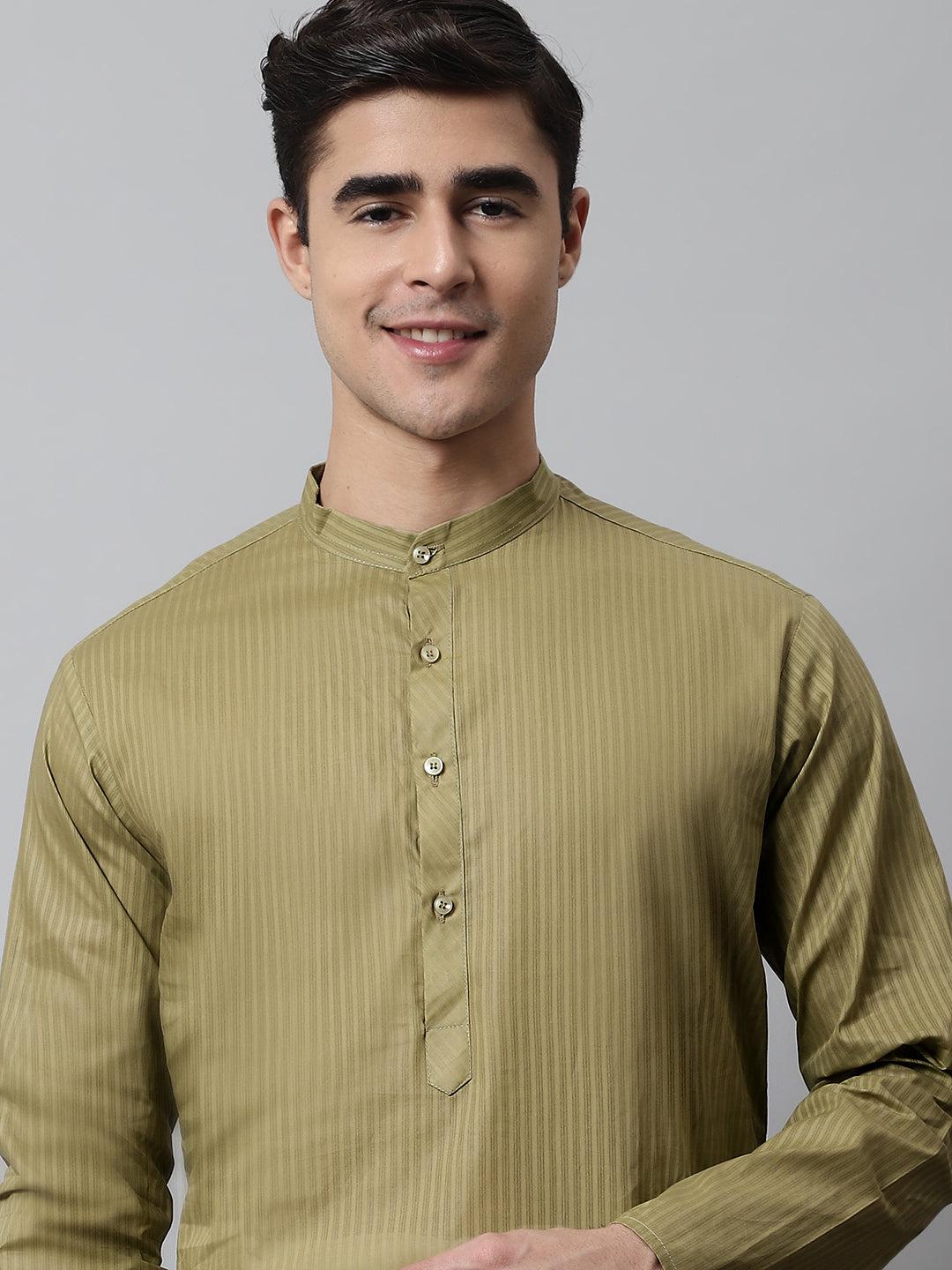 Jompers Men's Olive Green Cotton Striped Kurta